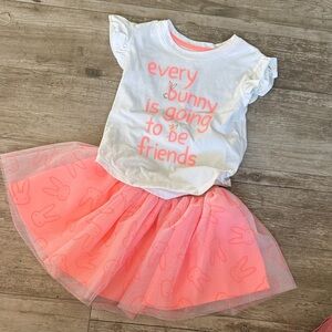Cat & Jack White Tee with Neon Pink Tulle Skirt